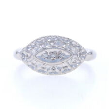 White Gold Diamond Vintage Ring - 10k Single Cut Floral Scallop Three-Stone picture