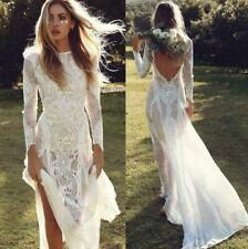 Summer Women Long Party Dress Vintage Long Sleeve Backless Lace Maxi Dress picture