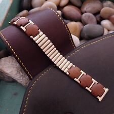 1950s 17.2mm Gold-Filled & Wood Kestenmade Woodland Unused Vintage Watch Band  picture