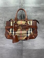 Burberry Leather Brown Bridle House Check Canvas Fabric Large Tote Bag picture