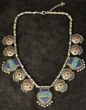 Beautiful Southwest Native Style Faux Turquoise & Lapis Silver Tone Necklace picture