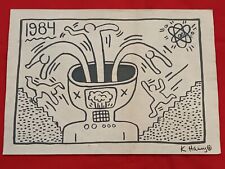 Keith Haring Drawing on paper (Handmade) signed and stamped mixed media. picture