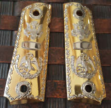 1911 GUN GRIPS NICKEL GOLD PLATED CACHA FITS  COLT USA Egle-Mexican eagle Grips picture