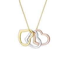 Triple Heart Charm Necklace Solid 14K Tricolor Real Gold Adjustable Chain Women picture