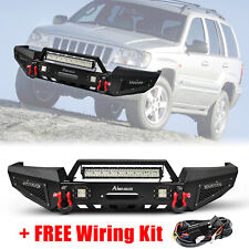 Front Bumper W/Winch Plate LED Light + Wire For 1999-2004 Jeep Grand Cherokee WJ picture