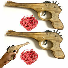 2 Wooden Rubber Band Gun Pistol 200ct Ammo Shooter Kids Cowboy Classic Gift Toy picture