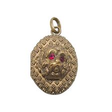 Victorian Red Rhinestone Dog Face Locket Mourning Hair Pendant Gold Filled picture