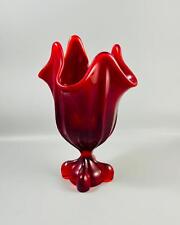 Vintage Viking Glass Red Drape Footed Swung Vase 7.75