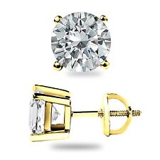 4 Ct Round Cut Moissanite FL/D Stud Earrings 14K Yellow Gold 8mm Screw Back Gift picture