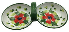 Italian Hand Painted Poppies Dual Bowl 2 Section Stoneware Serving Dish Handle picture