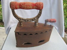 RARE ANTIQUE PRIMITIVE OLD CLOTHES IRON COAL HAND FORGED WOODEN HANDLE picture