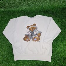Vintage 1998 Cute Adorable Karate Teddy Bear Sweatshirt L White Happy-Teddies picture