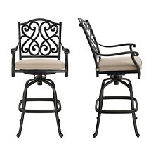 Clihome Set of 2 Cast Aluminum Patio Vintage Carved Barstools with Cushions picture