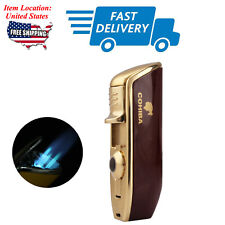 Brown Windproof 3 Jet Torch Cigar Lighter With Punch Flame Refillable Butane picture