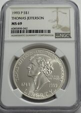 1993 P $1 NGC MS69 THOMAS JEFFERSON COMMEMORATIVE 90 % SILVER DOLLAR MINT STATE picture
