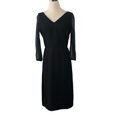 Vintage 50s 60s Little Black Dress Womens 14 Plunge V-Neck A-Line Sheer Sleeves picture