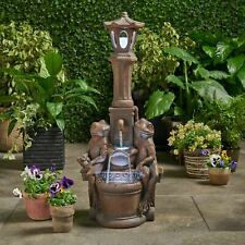 Resin Frog and Lamppost Fountain, Rustic Multi-Brown picture