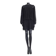 CELINE 3450$ Black Gathered Mini Dress In Silk Georgette picture