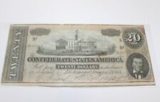 One 1864 Civil War CSA 20 Dollar Bill, Very Good Condition picture