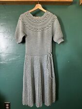 Vintage 1930’s  Style Hand Knit Dusty Blue Crochet Dress picture