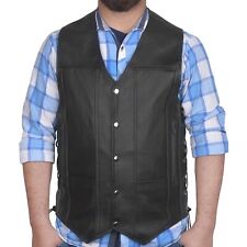 DEFY Men's Black Genuine Leather 10 Pockets Motorcycle Biker Vest XS To 12XL picture