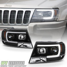 Blk 1999-2004 Jeep Grand Cherokee OPTIC LED Tube Projector Headlights Headlamps picture