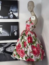 Vintage 1950s ENGLISH ROSE GARDEN PLEATED FULL FIT & FLARE DRESS  ILGWU 02/04 picture