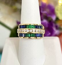 18k Yellow Gold Charles Krypell Sapphire Emerald Diamond Cocktail Ring *READ* picture