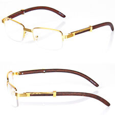 Retro Vintage Clear Lens Gold Wood Frame Fashion Eye Glasses Designer Mens Women picture