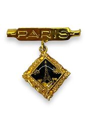 Vintage Rare Pin Brooch Paris France Eiffel Tower Souvenir Goldtone Dangle 1.5” picture