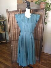 Vtg 1940s/50s Era Silk? Dress Shoulder Pads Side Zip Scalloped Neck Regency Glam picture