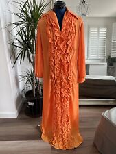 vintage 70s 80s orange zip up chiffon ruffle pleated maxi dress Gown picture