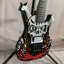 Flaming Skull and Bones Special Shape Electric Guitar 6 String Maple Neck Custom picture