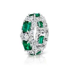 Green Emerald Simulated Diamond Ice Party Full Eternity Band White Gold Plated picture