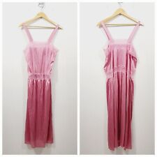 Vintage Kayser Pink Lurelon Nylon Sleeveless Long Nightgown Lace Trim Women's L picture