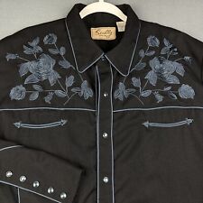 Scully Western Pearl Snap Shirt Mens XL Floral Embroidered Smile Pockets Cowboy picture