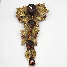 Vintage Corocraft Leaves Brooch Articulated Orange Brown Rhinestone Signed  picture