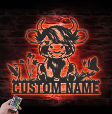 Custom Baby Highland Cow Farmhouse Metal Wall Art LED Light,Heifer Farm NameSign picture