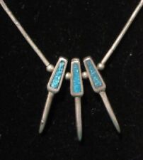VTG Native American Silver Turquoise Inlay 3 Bear Claw (Eagle?) Necklace picture