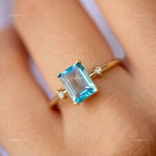 Natural Swiss Blue Topaz 10k Yellow Gold Statement Ring Size 6 For Girls picture
