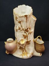 Antique Willets Mark #1 Belleek Tree Trunk, Honey Pot & Basket Vase w/ Gold Trim picture