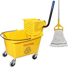 Commercial Mop Bucket with Side Press Wringer on Wheels 35Qt,Yellow picture