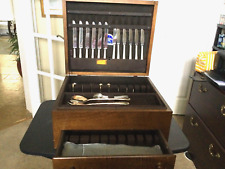 1933 Holmes and Edwards Stainless Steel IS Flatware Set w/ Wood Chest, Mono picture