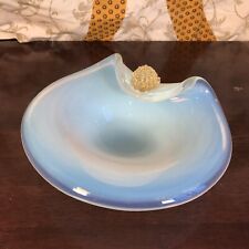 Vintage MCM Murano Attributed Opaline Glass Heavy Dish Bowl Broken Gold Flower picture