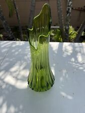 Vintage Mid Century Modern Le Smith 19” Tall Green Glass Vase. picture