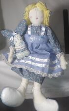 Hand Sewn OOAK Muslin Rag Doll Yellow Hair Tea Dyed Body picture
