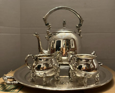 Vintage 1940's Footed Sheridan Silverplate Tea Set -Teapot, Sugar, Creamer, Tray picture