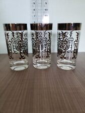 Set of 3 Vintage Kimiko Guardian Shield Barware Glasses with Silver Rim  picture