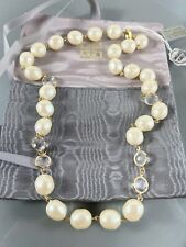 GIVENCHY Vintage Gold Tone 12.3mm Faux Baroque Pearls Crystal Necklace 24” picture