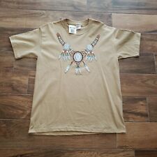 Vintage T Shirt Mens Large Tan Anvil Single Puff Paint Native American Southwest picture